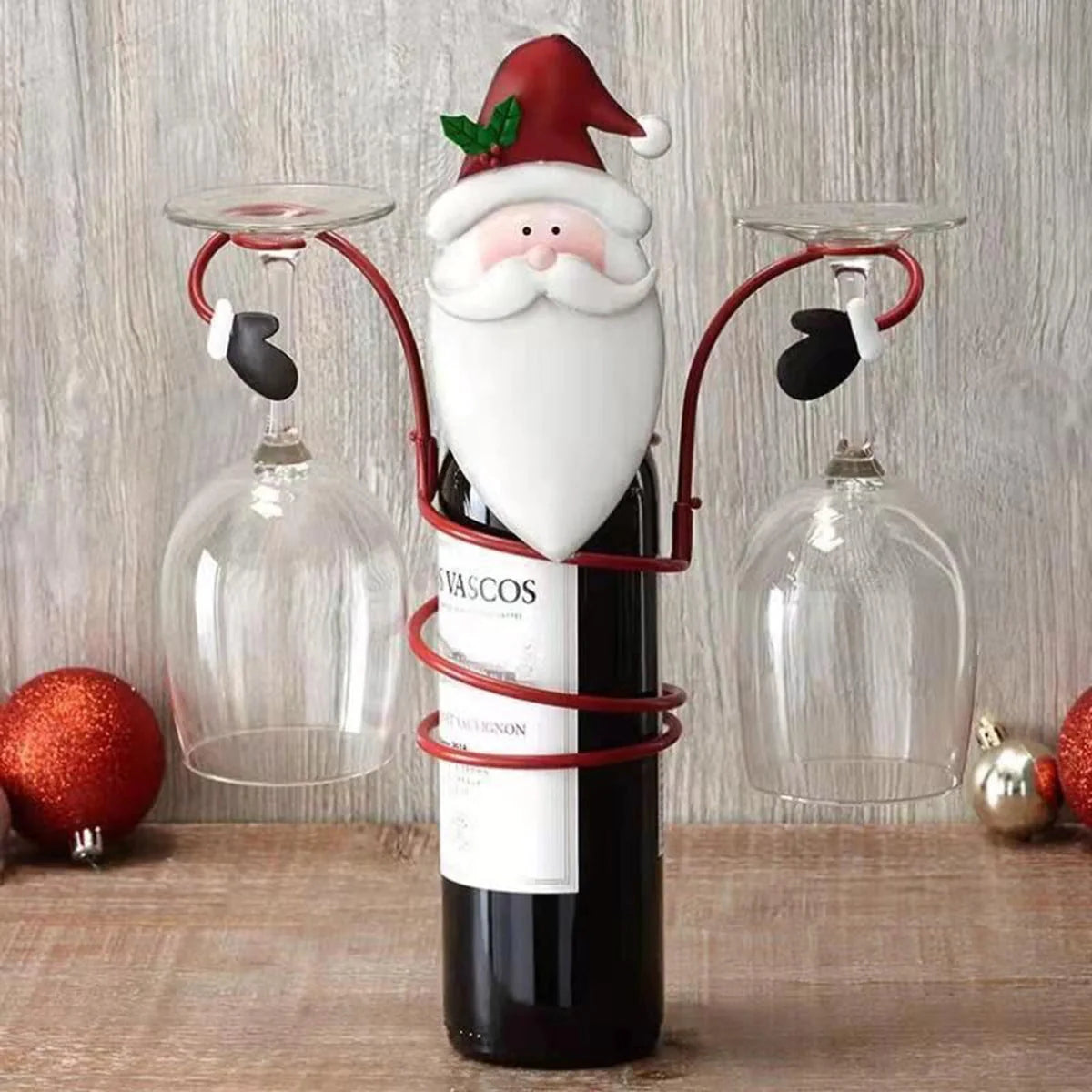 Christmas wine glass holder with removable arms and festive design, perfect for holiday decor