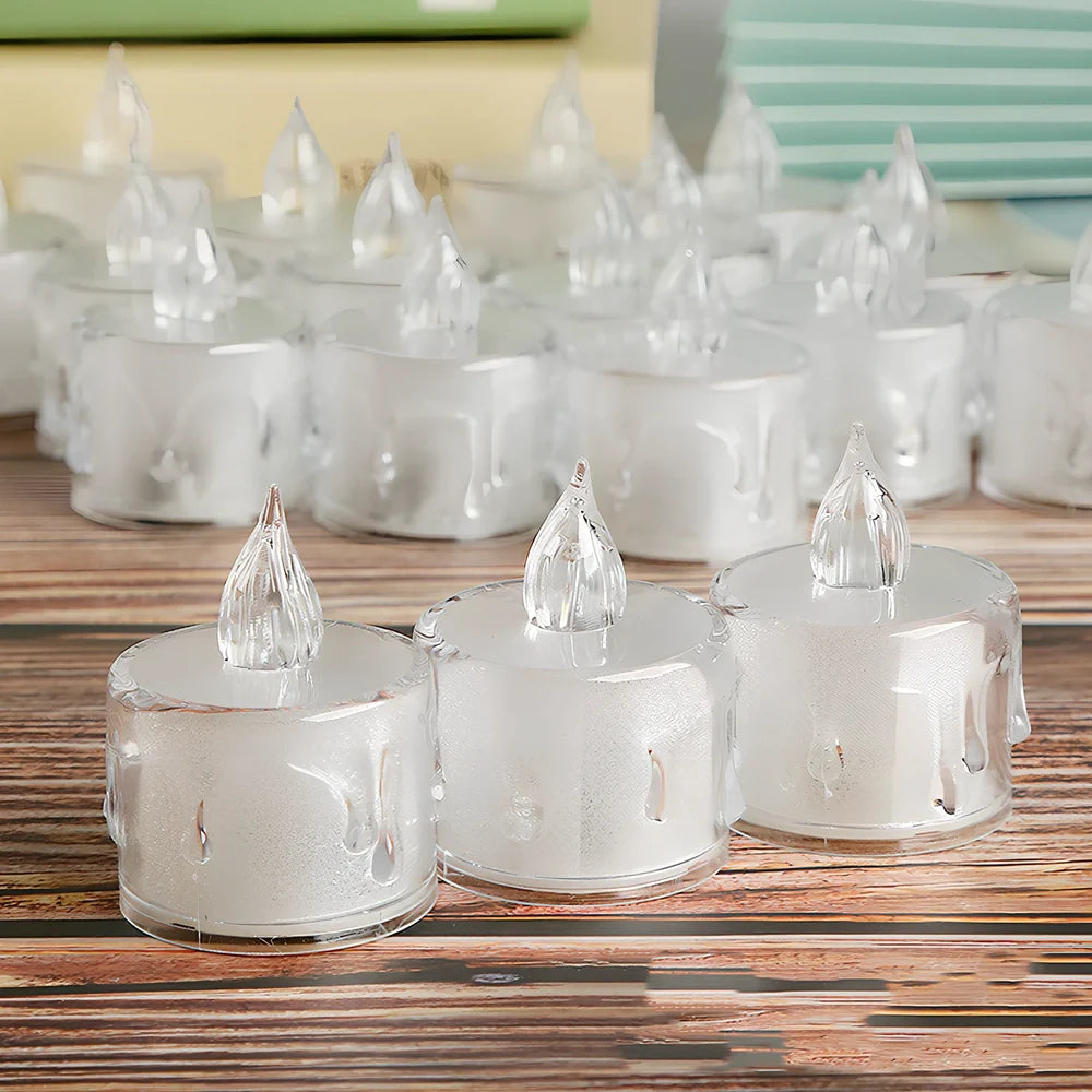 Electronic LED candle lamp with warm white illumination, 3.6cm diameter transparent design