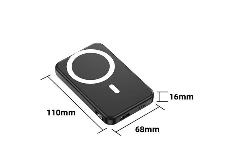 Magnetic Wireless Power Bank 10000mAh 15W Fast Charge Ultra Thin Portable Battery Pack for iPhone Compatible Magnetic Absorption Plastic Shell in Black Blue or White