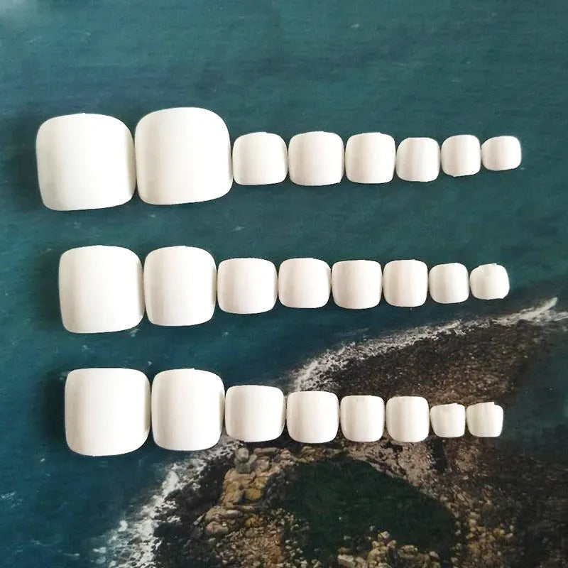 Set of white starry sky patterned self-adhesive nail toe rings for women, shown on a clean surface.