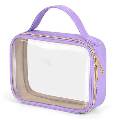 Transparent PVC lipstick storage wash bag with detachable chain showing cosmetic organisation