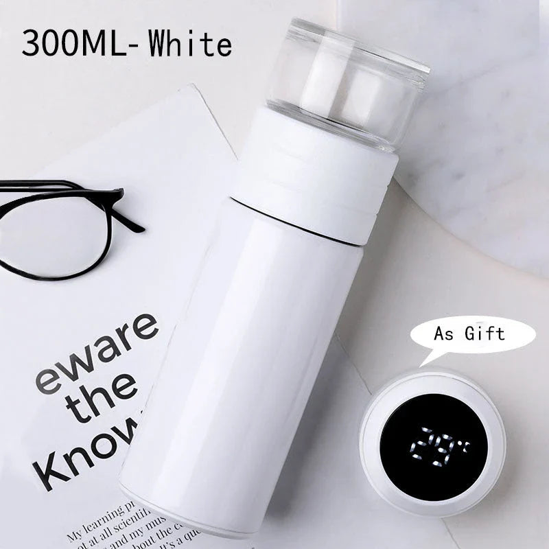 Premium insulated tumbler with digital temperature display, made of durable stainless steel, silicone, and glass materials