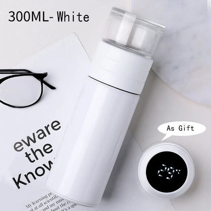 Premium insulated tumbler with digital temperature display, made of durable stainless steel, silicone, and glass materials