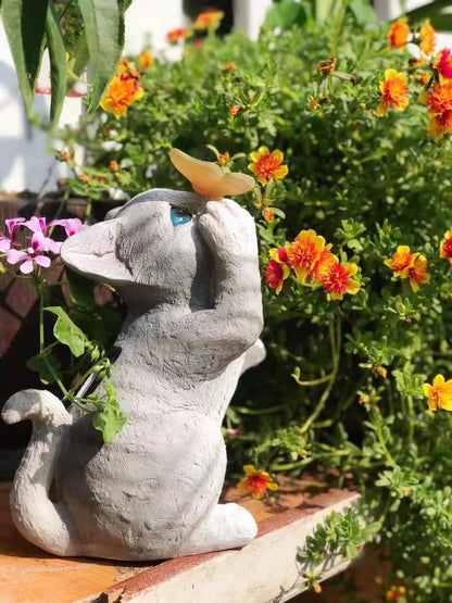 Resin cat solar sculpture ornaments for garden decoration