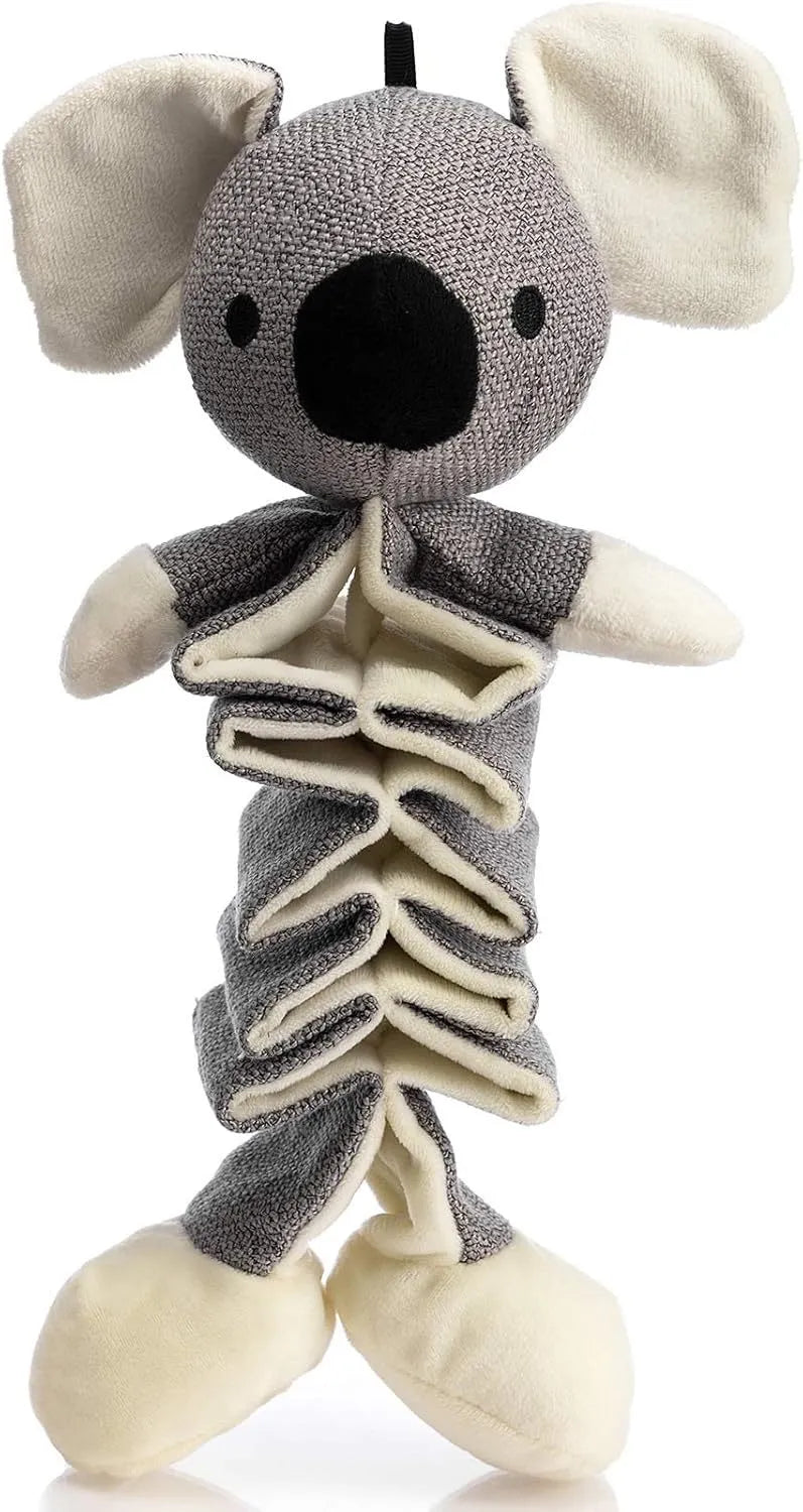 Gray koala dog toy with crinkle paper, 30cm long, for small medium large dogs to chew and play