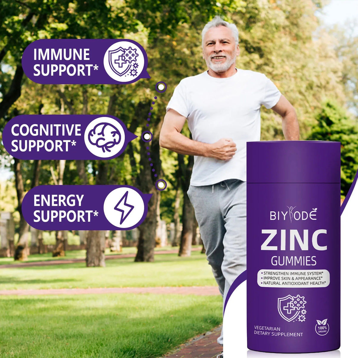 Biyode zinc vitamin gummies 60 per bottle, adult immune support supplement with OEM ODM customisation