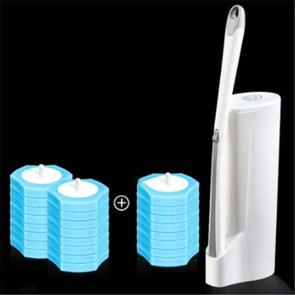 Disposable toilet cleaning brush with scrubbing pad for thorough, hygienic bathroom cleaning