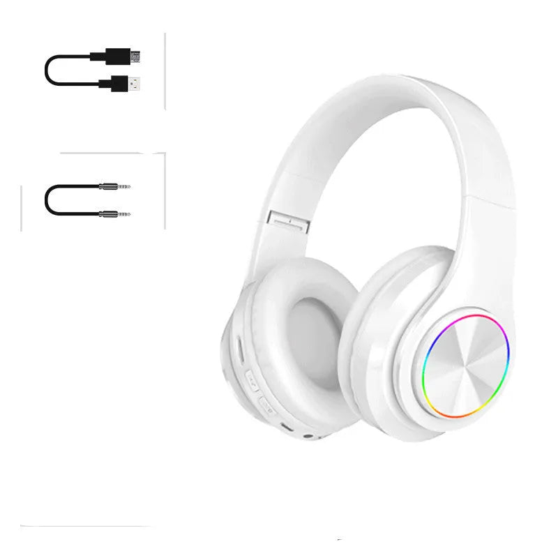 Folding wireless Bluetooth headset with 40mm speakers in black, blue, or white colour options