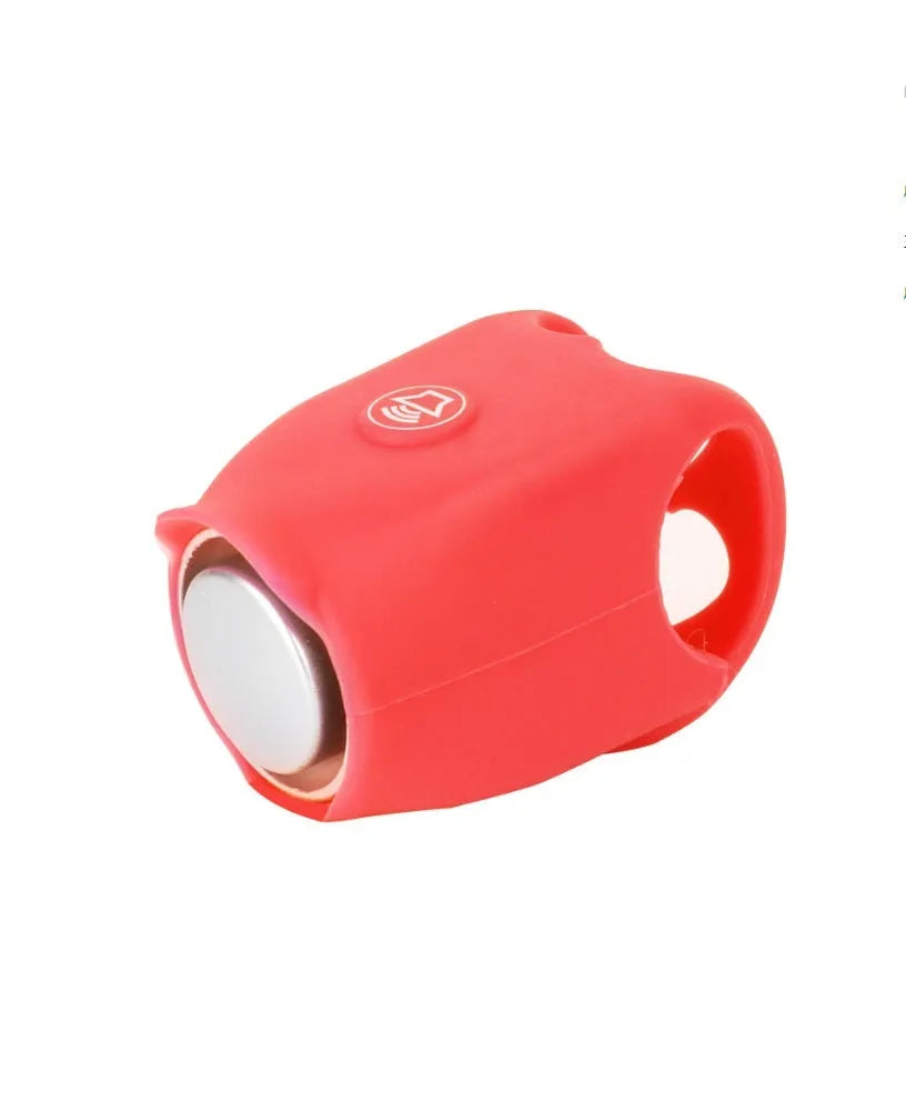 Electronic bicycle horn in six colour options showing compact plastic design for handlebar mounting