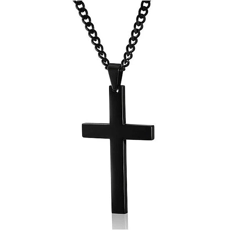 Stainless Steel Cross Pendant Necklace for Men - Available in Black, Silver, and Gold