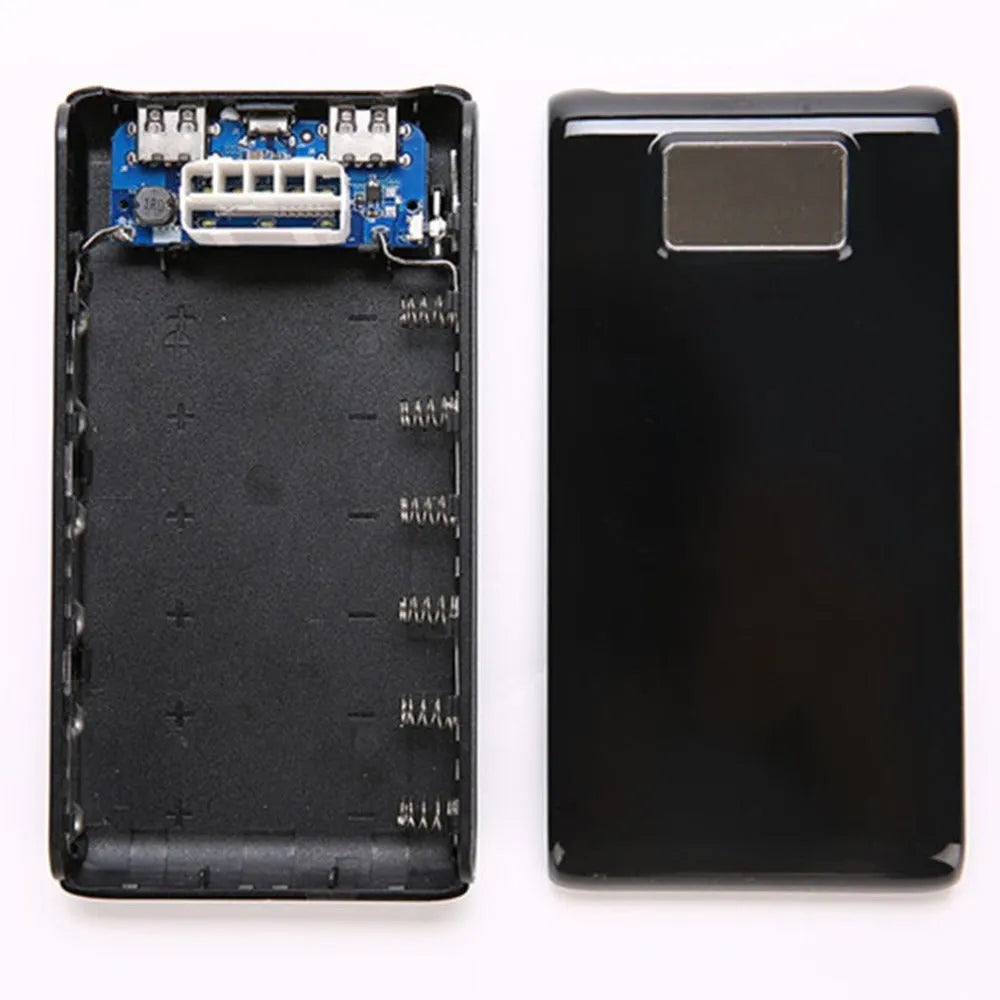 Black and white DIY 18650 battery power bank charging case kit for six cells