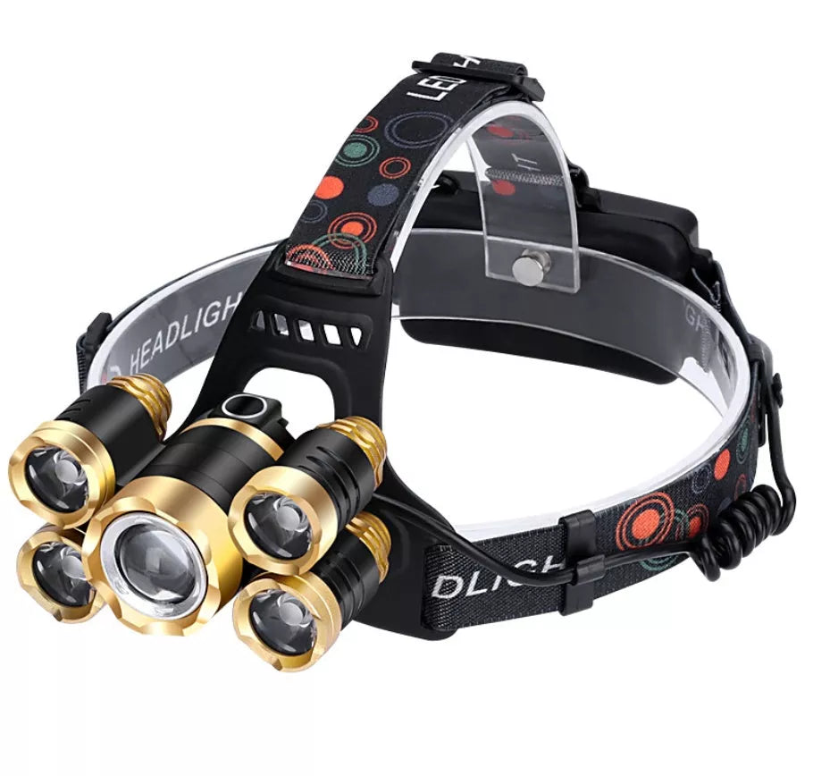 High-power five-head aircraft light with gold, red, and silver options