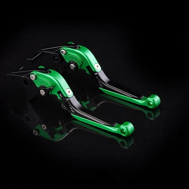 Motorcycle horn handle brake and clutch lever set in anodised metal with adjustable mechanism