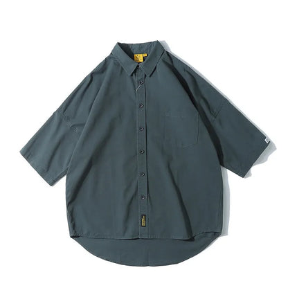 Men's loose-fit Japanese cardigan shirt in cotton for summer, available in multiple colours.