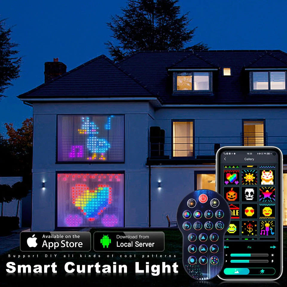 Smart LED RGB Curtain String Lights with Bluetooth control for vibrant home and party decor