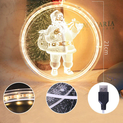 Elegant 3D hanging Christmas lamp with various festive designs, including bells, snowflakes, and Christmas trees.