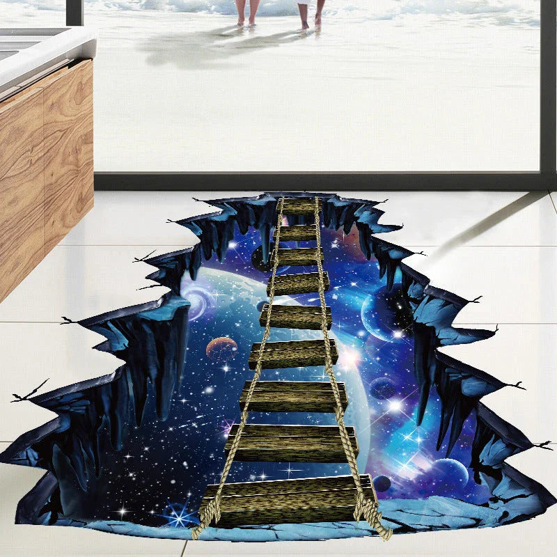 Vibrant 3D wall decal with a cosmic universe and suspension bridge design, perfect for home decor and customization