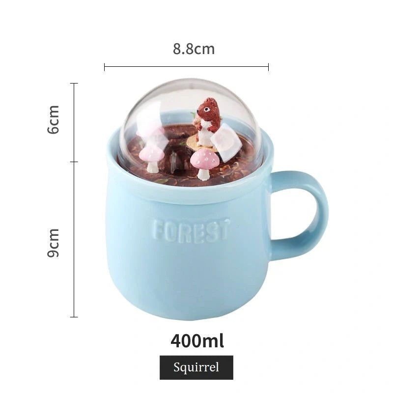 Ceramic Micro Landscape Milk Cup with embossed letters and colorful animal motif