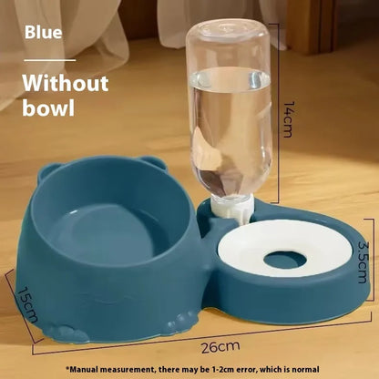 Green automatic cat water basin with two stainless steel bowls on ceramic base