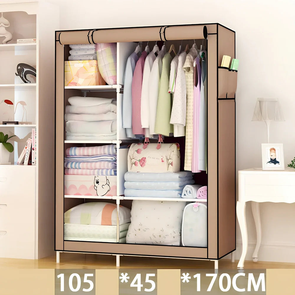Single dormitory wardrobe with steel frame and fabric enclosure measuring 70×45×150cm