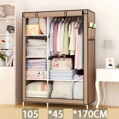 Single dormitory wardrobe with steel frame and fabric enclosure measuring 70×45×150cm