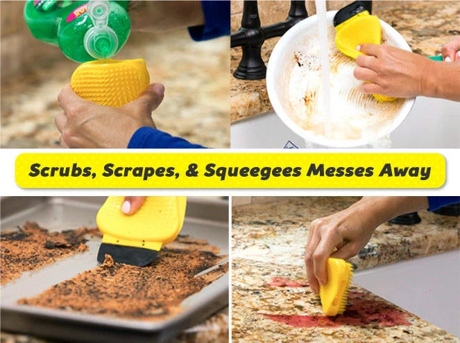Versatile 3-in-1 Silicone Scrubber and Squeegee for Efficient Kitchen Cleaning