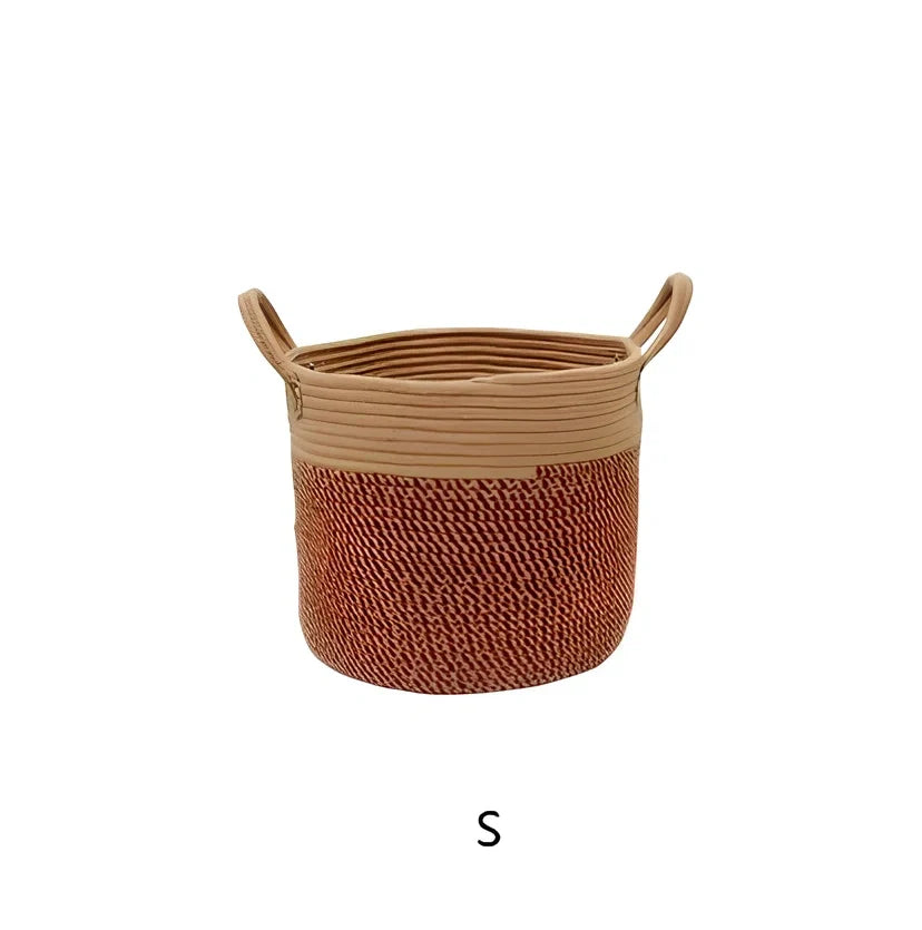 Brownish black hemp rope laundry basket with cotton linen insert showing 30L capacity and natural fibre construction
