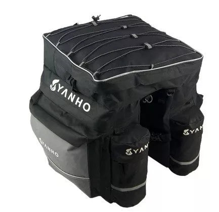 Mountain bike bag with rain cover, 43-liter capacity, black color