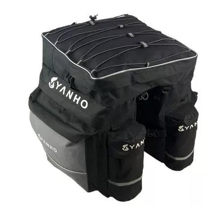 Mountain bike bag with rain cover, 43-liter capacity, black color