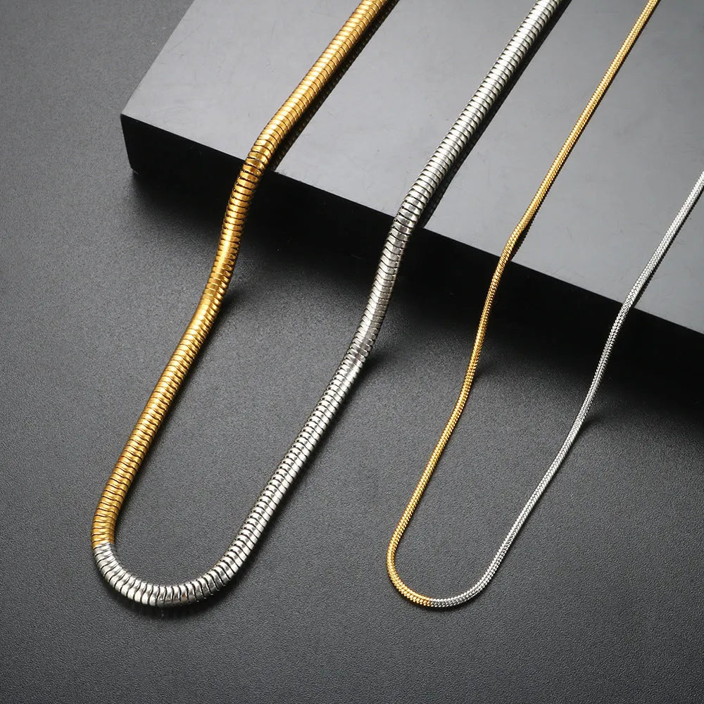 Golden snake bones chain necklace with geometric design, 3mm thick and 50cm long