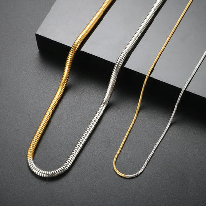 Golden snake bones chain necklace with geometric design, 3mm thick and 50cm long