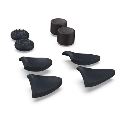 Black silicone thumb grip caps and trigger extenders for Sony PlayStation PS5 controller, 8-piece set