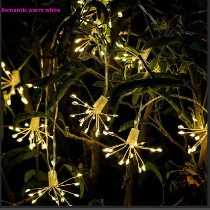 Dandelion LED solar fireworks lamp, 6.25m flower shape, 10 fireworks, 100 or 200 LED, warm white or colourful