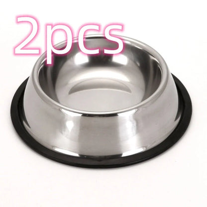 Stainless steel pet bowls with non-slip base, available in multiple sizes for all pets