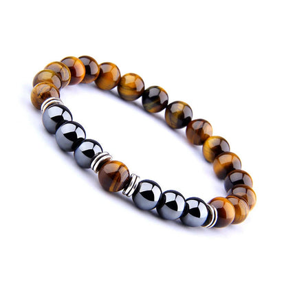 Stylish Yellow Tiger Eye Elastic Bracelet with Alloy Separators for Men and Women