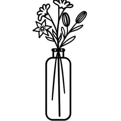 Black manual iron flower silhouette wall hanging, 40 cm high, single or set with mount