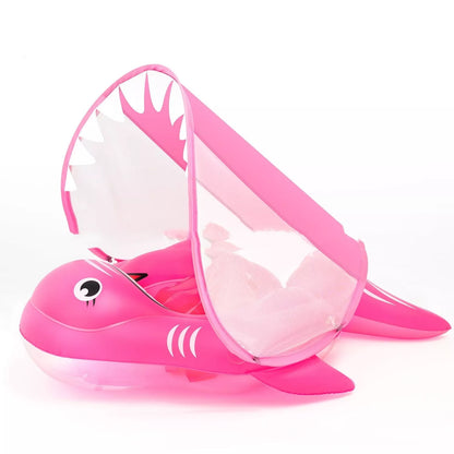 Baby swim ring with anti-flip design and sunshade for safe water play