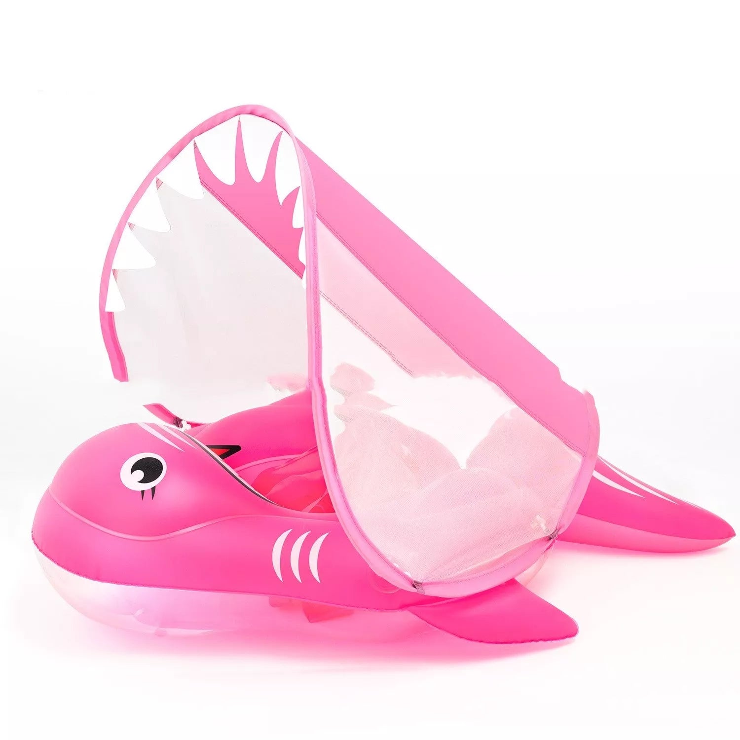 Baby swim ring with anti-flip design and sunshade for safe water play