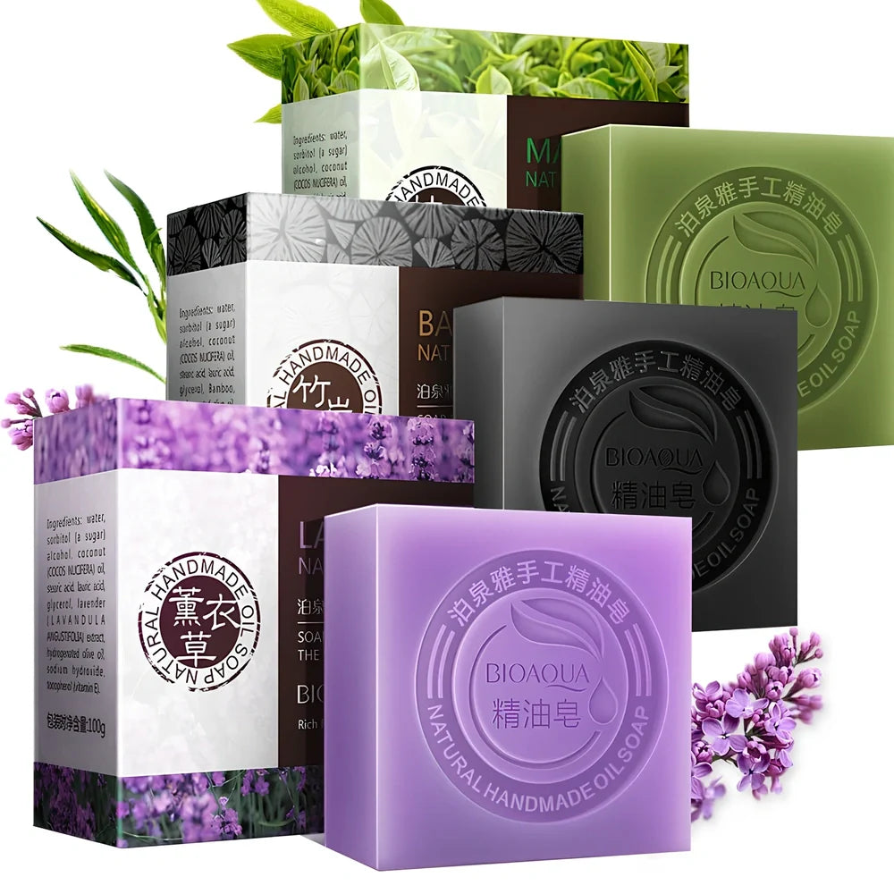 BIOAQUA 100g bamboo charcoal essential oil soap bar with natural ingredients for deep cleansing