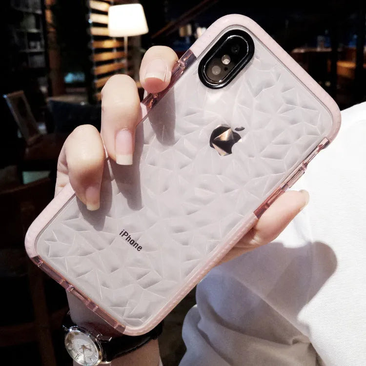 TPU iPhone case with striped back cover design in pink with white edge colour option