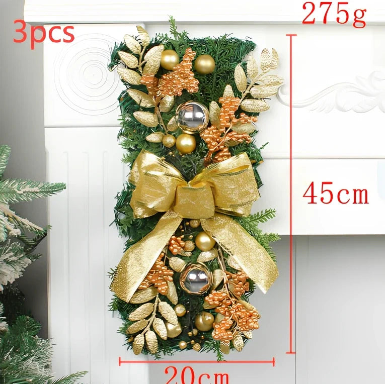 Christmas door curtain with glowing upside-down tree design in red, blue, or gold colours