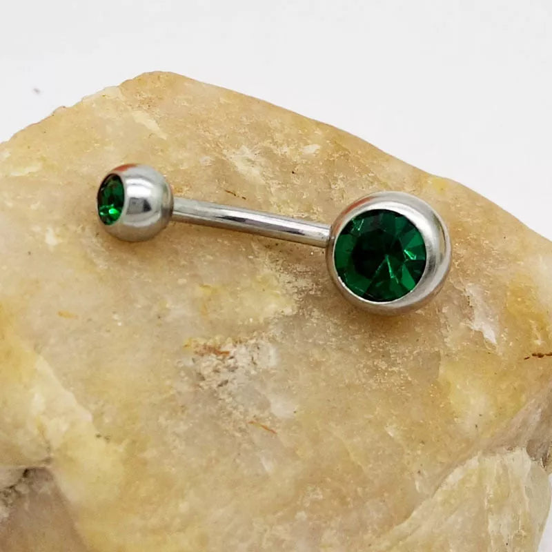 Hypoallergenic titanium steel navel buckle with alloy inlay artificial gem in various colors