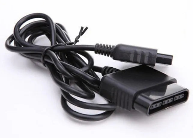 Black plastic PS2 extension cable with PS2 interface for controller or handle connection.