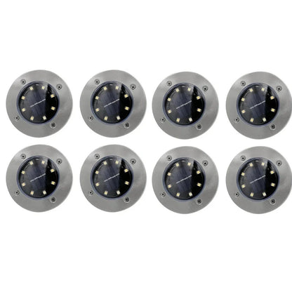 Stainless steel solar garden light with LED illumination for outdoor landscape lighting