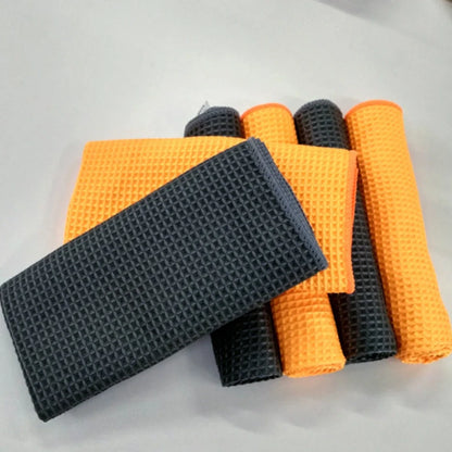 Orange and grey 40x40cm wafer-style car wash towel with microfiber texture