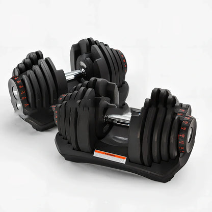 Black automatic adjustable dumbbell with dial weight selector showing 5-25kg range