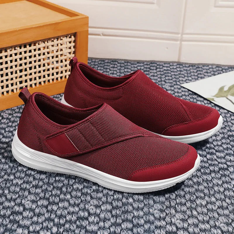 Velcro-fastened mountaineering walking shoes with mesh upper in multiple colour options