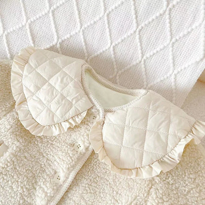 Children's fleece-lined lapel jacket in beige with single-breasted closure