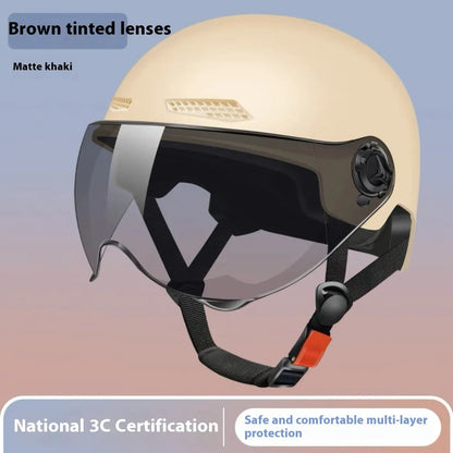 3C certified electric motorcycle helmet in polypropylene with sun visor, shown in Ice Crystal Gray colour option