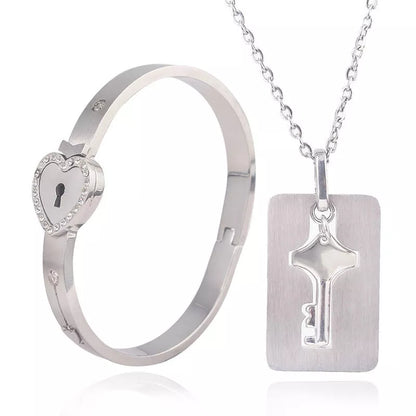 Titanium Steel Couple Love Lock Bracelet and Key Set in various colors